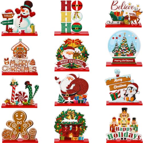 Soaoo 12 Pcs Christmas Table Decorations Wooden Centerpieces Indoor