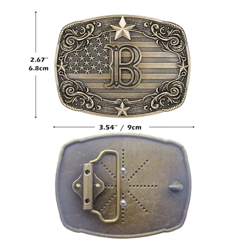 Image of Cowboy Belt Buckle for Men Vintage Western Rodeo Texas Initial Letter ABCDJMR to Z Belt Buckles
