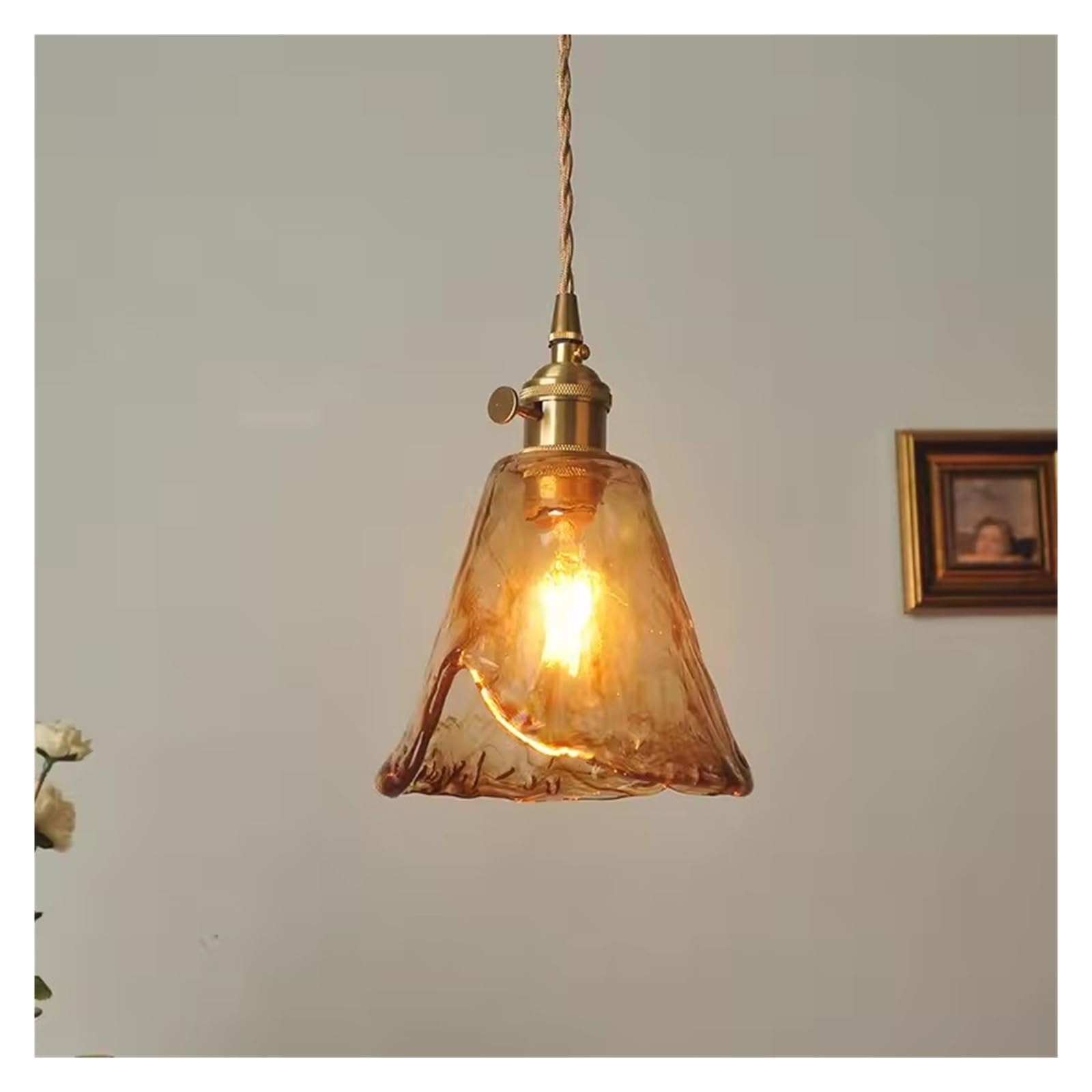 JYBNBBE Glass Pendant Light Dining Room Nordic Copper Pendant Lamp Brass Creative Minimalist E27 Hanging Lights for Restaurant,15.5x21cm