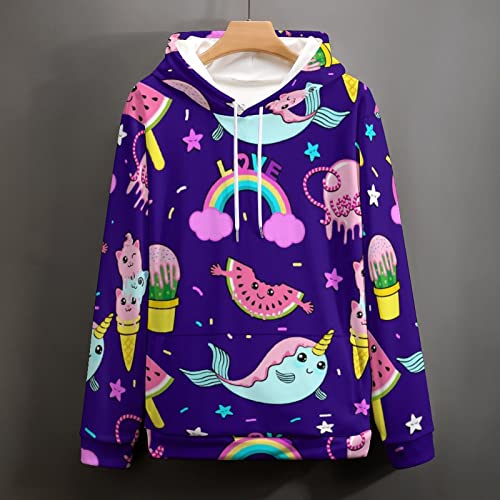 Sweatshirt impression 3D motif baleine licorne à manches longues en taille S