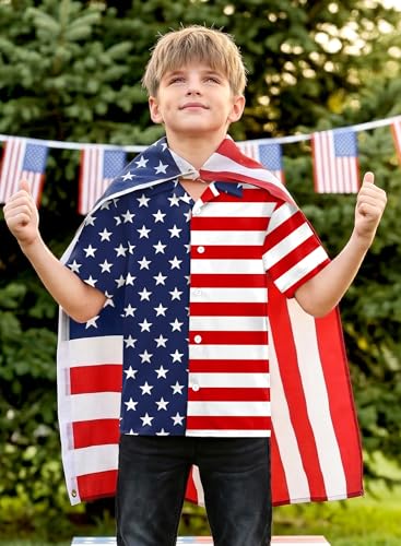 Image of BesserBay Unisex Kids 4th of July Shirt Girls Boys Patriotic Button Down Shirt American Flag Top 4-14 Years