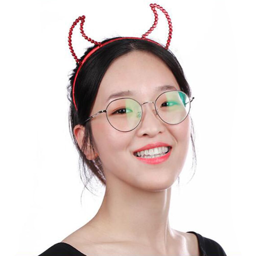 FOMIYES Halloween Devil Horns Headband Rhinestone Horns Halloween Cosplay Hairband Rhinestone Glitter Hairbands for Costume 2Pcs (Red) - Image 3