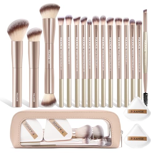 MAANGE Make-up-Pinselset 19-teilig Reise-Make-up-Pinsel für Lidschatten, Puder, Concealer und Foundation Professionelles Make-up-Pinselset mit Etui (Gold)