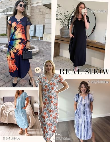 Image of Zeagoo Womens Maxi Summer Dress with Pockets Casual Short Sleeve Sundress Trendy 2026 Curve Hem Long Dress