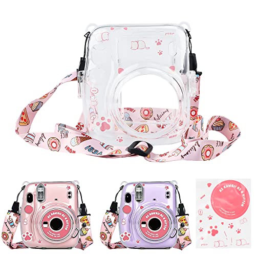 Tasche für instax Mini 11, Tasche für Fujifilm Instax Mini 11 Sofortbildkamera Transparent Hart PVC Schutzhülle Reise Kameratasche Hülle Abdeckung mit abnehmbaren Riemen Crystal Clear