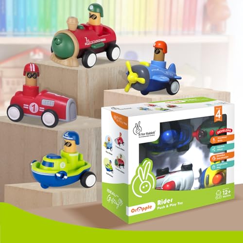 Image of R for Rabbit Orapple Rider Push and Play Mini Toy Car Set for Kids | Non-Toxic BPA Free 4 Pcs Combo of Toy Racing Car, Train, Aero Plane & Speed Boat (Multi 1)