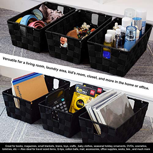 Homyfort Woven Shelf Storage Tote Baskets Bins Container, Durable Storage Organizer Boxes With Built-In Handles For Bedroom, Office, Closet, Kids Room, Nursery, 3-Pack, Black, 11.4”X 6.5”X 4.5” #TOP1