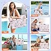 BTNEEU Beach Bags for Women with Zip 50L Extra Large Tote Bag with 14 Pockets Waterproof Sandproof Beach Tote Bag Summer Holiday Handbag Foldable Travel Tote Bag for Shopping Gym Pool (Pink Flamigo) #1