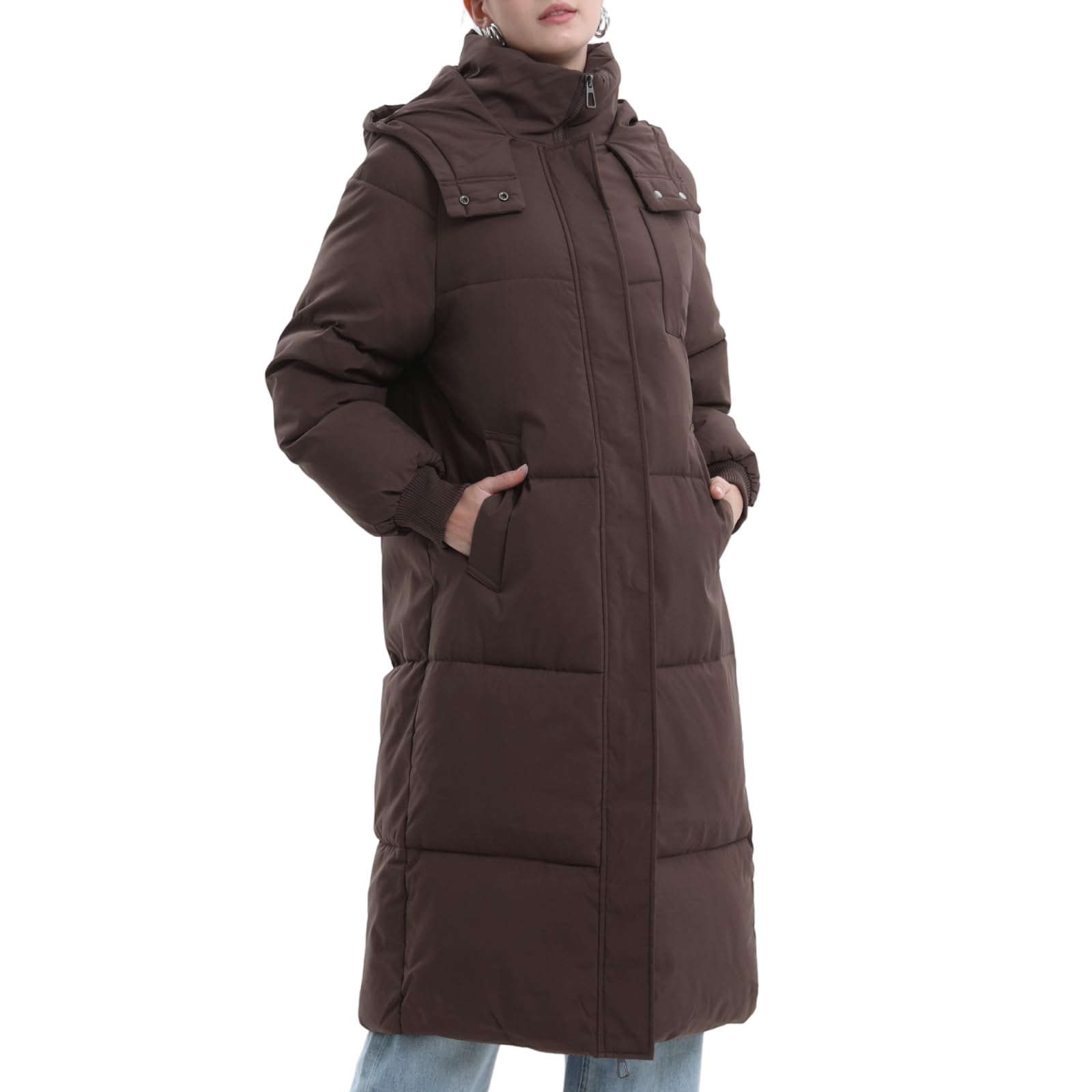 Long Puffer Jacket for Women Thickened Winter Down Coat with Pockets