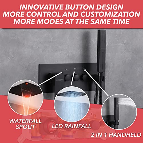 Vanfoxle Shower Faucet Set Matte Black Shower System,Push Button Diverter Shower Faucet With 2 In 1 Handheld,Ceiling Mount 16 Inch Shower Head(Rough-In Valve Body And Trim) #TOP1