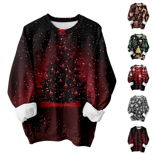 MJGkhiy Sudadera para mujer con diseño de Papá Noel, elegante cuello redondo, diseño de reno, color rojo, Vino, XL