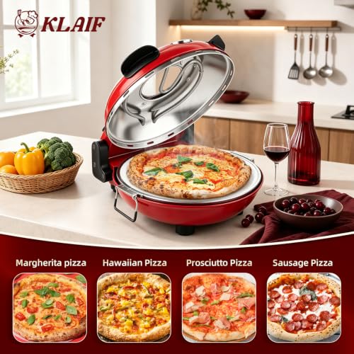 Image of KLAIF 12 inch Electric Countertop Pizza Oven Indoor, LMR-Red