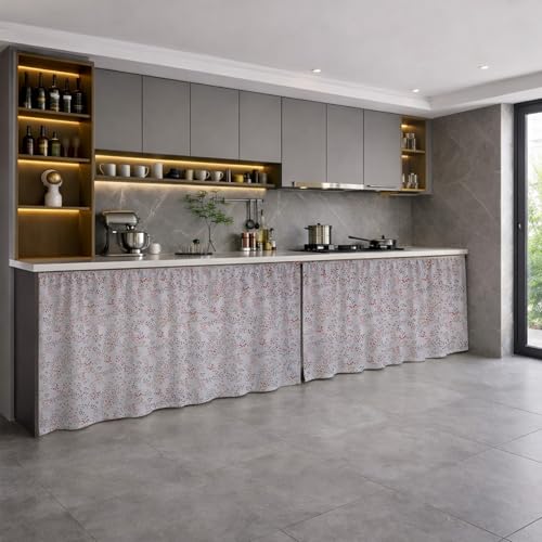 Image of LINENWALAS Under Sink Curtain for Kitchen - Pack of 2 | 106x91 cm Cotton Under-Sink Cover | Washable Storage-Hiding Curtain with Rod Pocket | Kitchen & Bathroom Cabinet Cover (Blush Meadow)