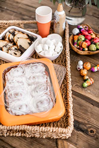 Fancy Panz 2-in-1 Dress Up & Protect Your Foil Pan, Made in USA, Fits 2 size of foil pans. Foil Pan & Serving Spoon Included. Hot or Cold Food. Stackable for easy travel. BPA free (Orange)