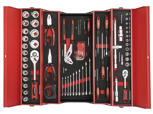 Widmann Hand Tool Set in Steel Cantilever Toolbox Tool Kit in Metal Case (86 piece), Red - Image 2