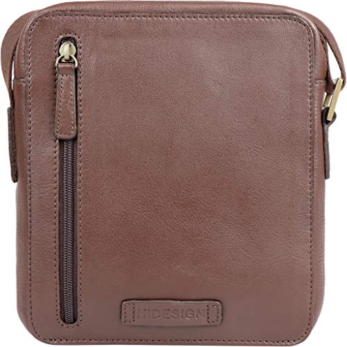 Hidesign Aiden Genuine Leather Mini Zip Top Crossbody Unisex Messenger Bag (Brown)3
