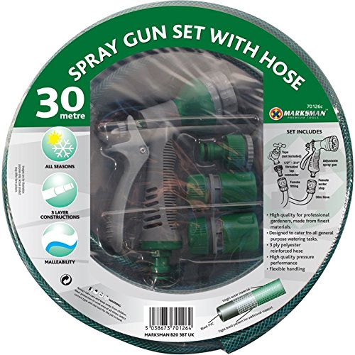 30 Metre Garden Hose Full Kit - Nozzle, Watering, Reinforced, Pipe Reel | Includes Attachments, Spray Gun, Connectors, Water Stop | for Gardening, Watering Plants, Hand Tool
