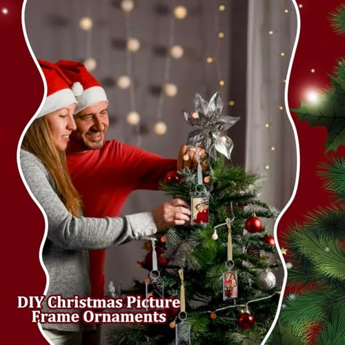 AHANDMAKER 24 Stück Weihnachts-Fotorahmen-Ornamente In 2 Größen Rechteckige Bilderrahmen Ornamente Mit 4 Farbbändern Hängendes Foto Ornament Aus Kunststoff Für Die Weihnachtsbaumdekoration