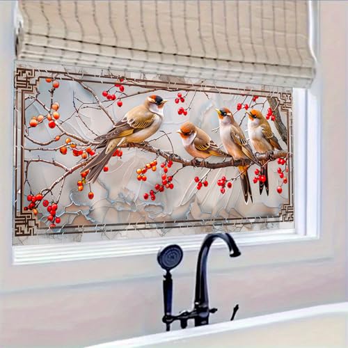 Vinilo decorativo para ventana con diseño aves y ramas 39.3x17.7 pulgadas miniatura 5