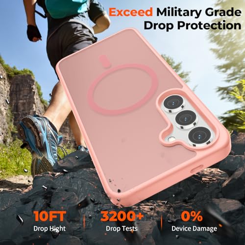 Image of SUPFINE Magnetic for Samsung Galaxy S24 Case / S25 Case with Screen Protector, (Built-in Magnets) (Military Grade Drop Protection) Slim Translucent Shockproof Phone Case,Light Pink