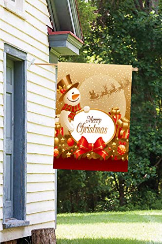 Shinesnow Snowman Merry Christmas Snow Gift Holiday Winter House Flag 28" X 40" Double Sided, Polyester New Year Santa Claus Deer Welcome Yard Garden Flag Banners For Patio Lawn Home Outdoor Decor #TOP2