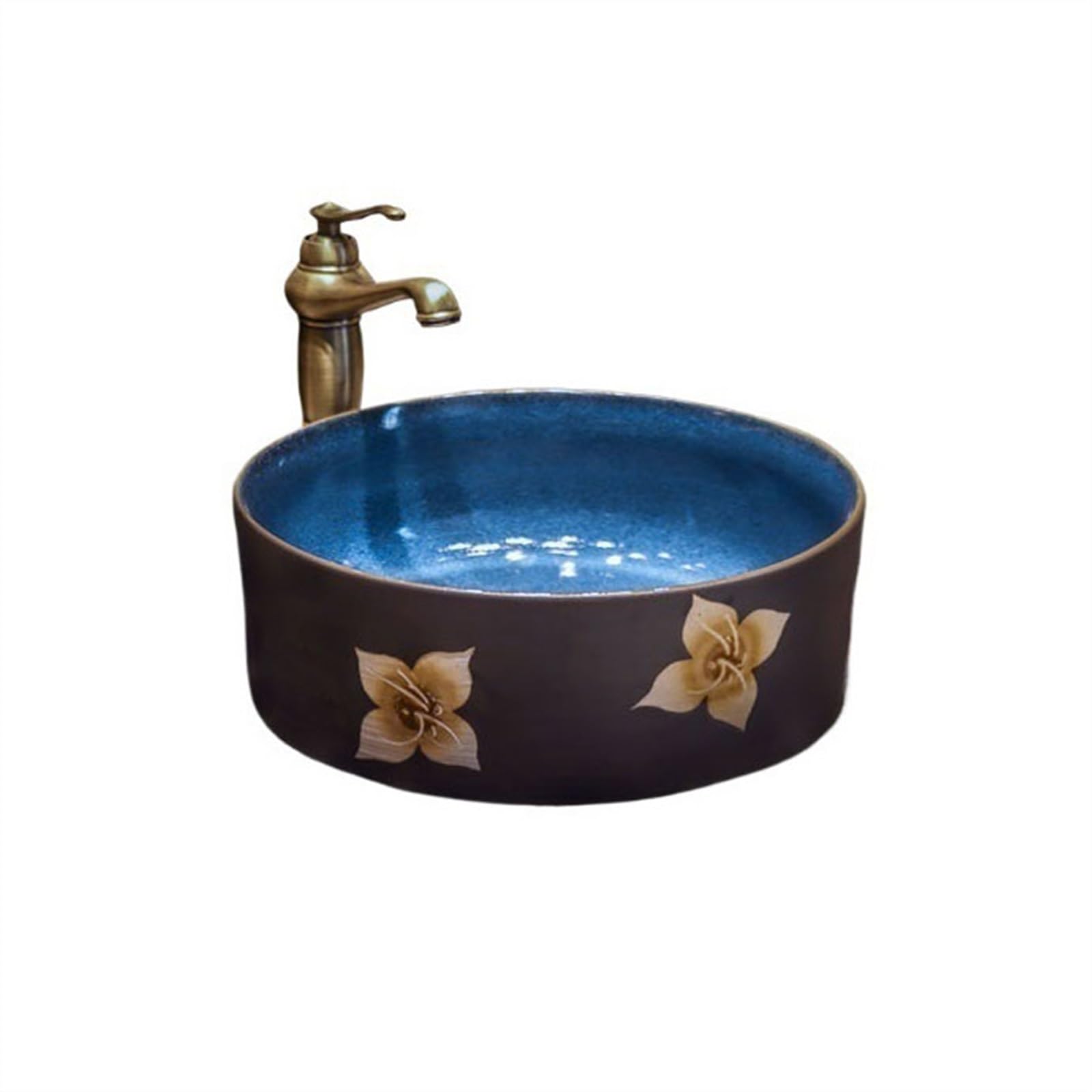 Aioneer Bathroom Sink Vintage Countertop Basin Scandinavian Washbasin Round Ceramic Art Bathroom Sink Chinese Washbasin Lavatory Vanity