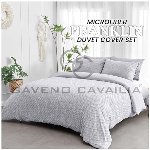 Housse de couette thermique lit double microfibre grise chaude