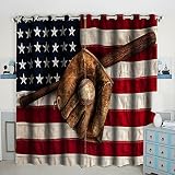 Baseball with American Flag Pattern Window Curtain Panels Blackout Curtain Panels Thermal Insulated