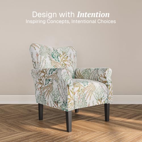 Image of BELLEZE Modern Accent Chair for Living Room, High Back Linen Armchair with Wooden Legs, Upholstered Wingback Side Chair Padded Armrest Single Sofa for Living Room, Bedroom - Allston (Green Coral)
