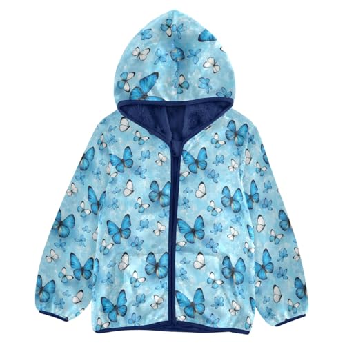 CHIFIGNO Blue White Butterflies Boys Winter Jacket, Kids Fleece Zip up Jacket Warm for Fall Winter Spring 3T