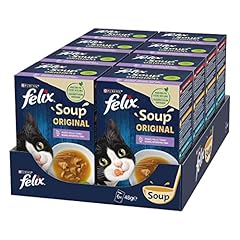 FELIX Soup - Cibo Umido Complementare Gatto Adulto, Bocconcini con Manzo, Pollo e Tonno. 48 Buste da 48 g