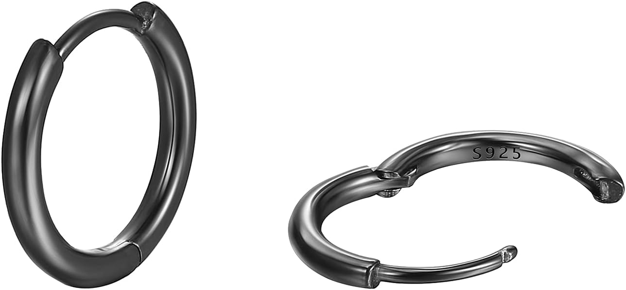 925 Sterling Silver Hoop Earrings 6mm/8mm/10mm Small Hoop Cartilage Earrings Hypoallergenic Huggie Hoop Earring for Women and Men