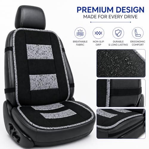 Image of AutokraftZ 2-in-1 UV-Resistant Car Seat Cover Mat, Breathable Anti-Slip Seat Protector Cushion Grey, Universal Fit Front & Bottom Seat Cover for Car, SUV & Truck with Multi Layer Padding for Comfort
