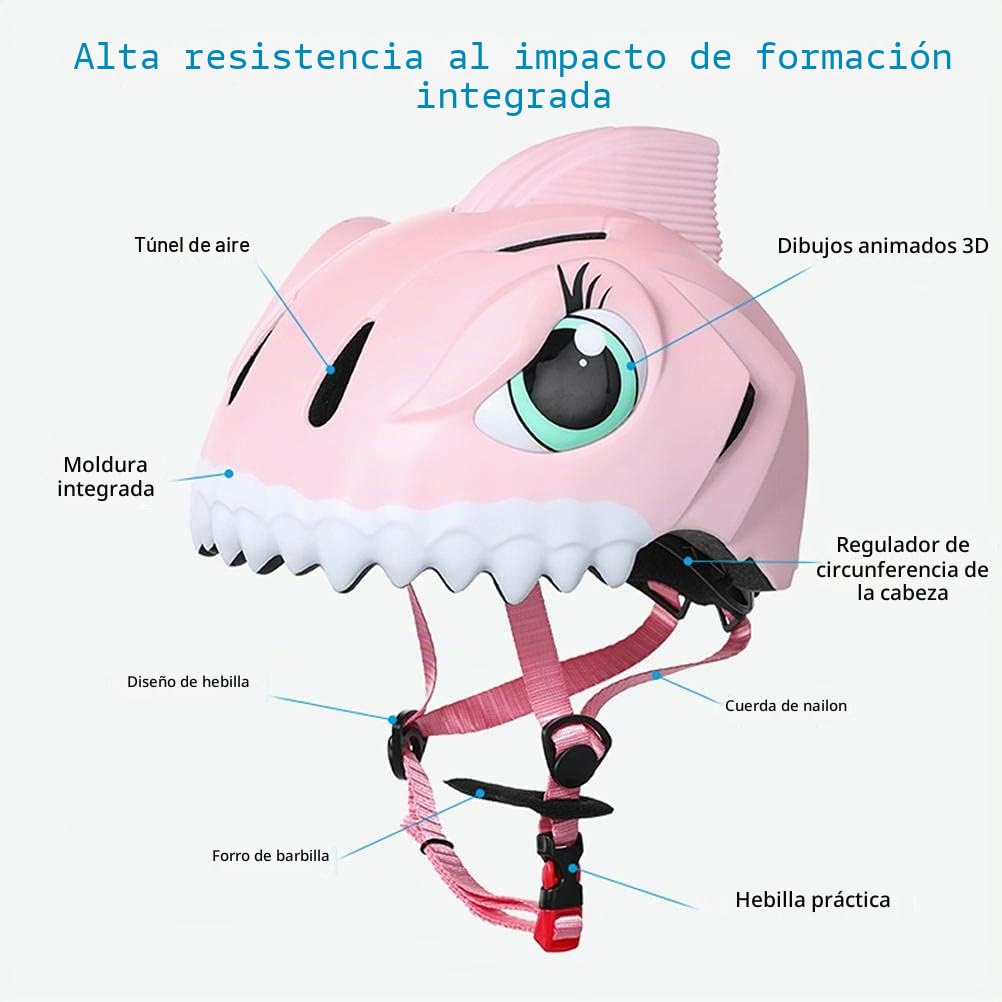 Casco de Ciclismo para Niños, Lindo Casco de Tiburón, Casco de Bicicleta para Niños de 3, 4, 5, 6, 7 y 8 Años, Casco de Patineta, Casco de Scooter