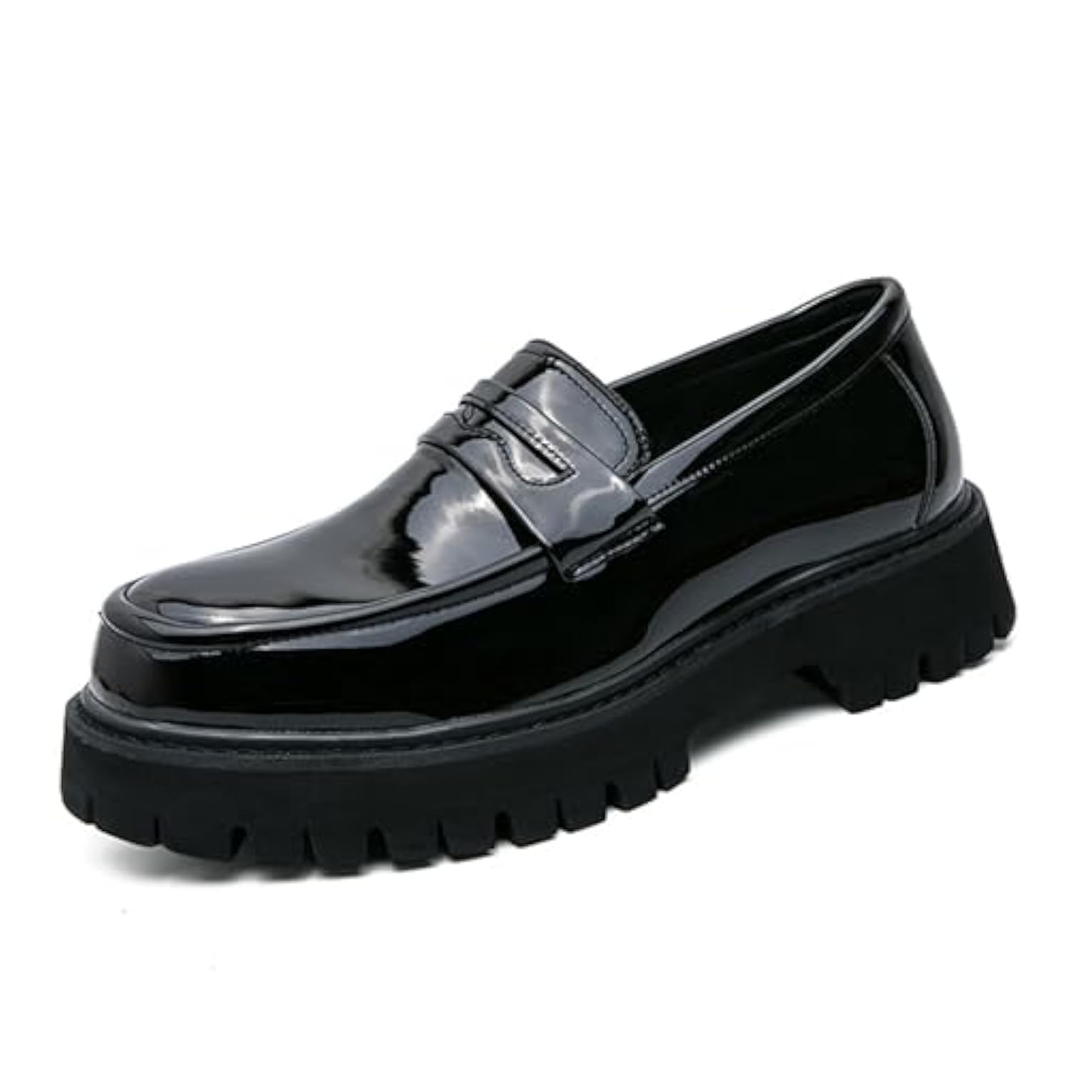 Men's Leather Platform Chunky Slip-On Penny Loafers Classic Round Toe Lug Sole Business Casual Formal Work Shoes