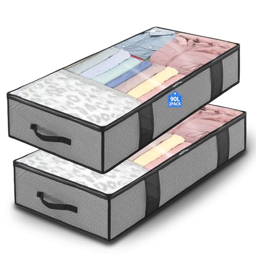 Lrocotanc 2 Piezas Cajas Almacenaje Ropa 90L - Almacenaje Bajo Cama - Bolsas para Guardar Ropa - con Cremallera y Asas - para Guardar Almohadas, Ropa, Mantas y Edredones