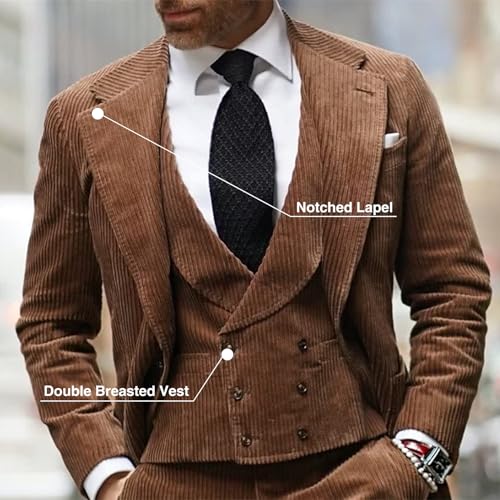 3 Piece Men's Corduroy Suits Slim Fit Suits for Men Double Breasted Blazer Vest Pants Set Wedding Prom Tuxedo Suits3