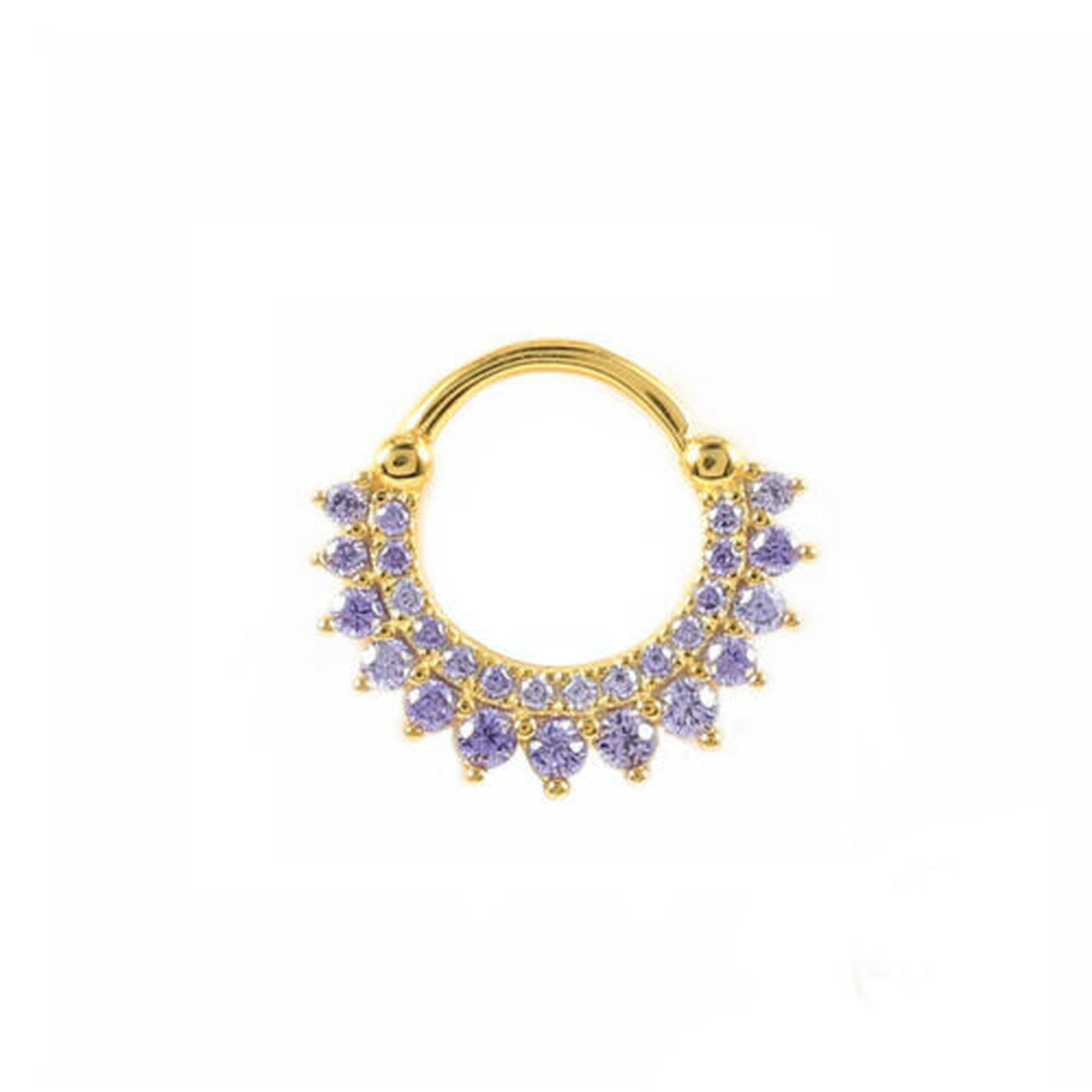 Anello da Naso con clicker in Cristallo CZ, Piercing in Argento Sterling 925, Cerchio A4492-F - Oro con Pietra Viola