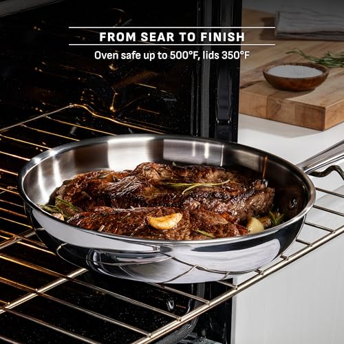 Image of T-Fal Pro Tri-Ply Stainless Steel Cookware Set, 3-Piece Induction Cookware, Oven Safe 500F, Fast & Even Heat, Professional Quality, Durable Pots and Pans Set, Fry Pan, Silver