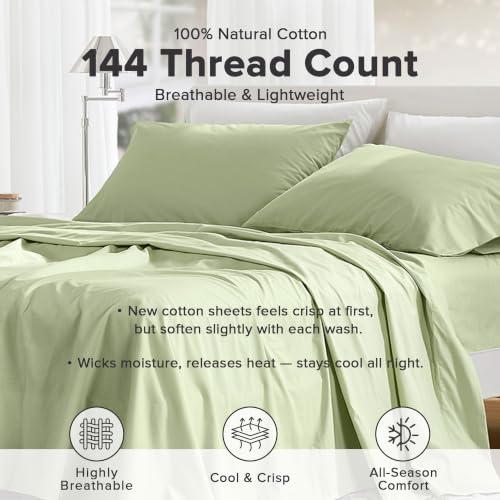 Image of Comfort Spaces 100% Cotton Percale Sheets King Sheet Set 4 Pcs, Sage Green