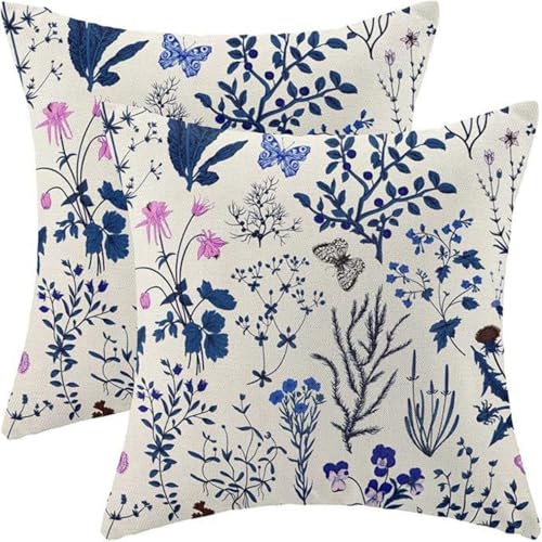 Funda Cojin 40X40 Azul Rosa Modernos Lino Decorativas Fundas De Cojines, Adecuado para Todas Las Estaciones con Cremallera Oculta,para Sala De Estar, Sofás, Camas, Dormitorio Jardín
