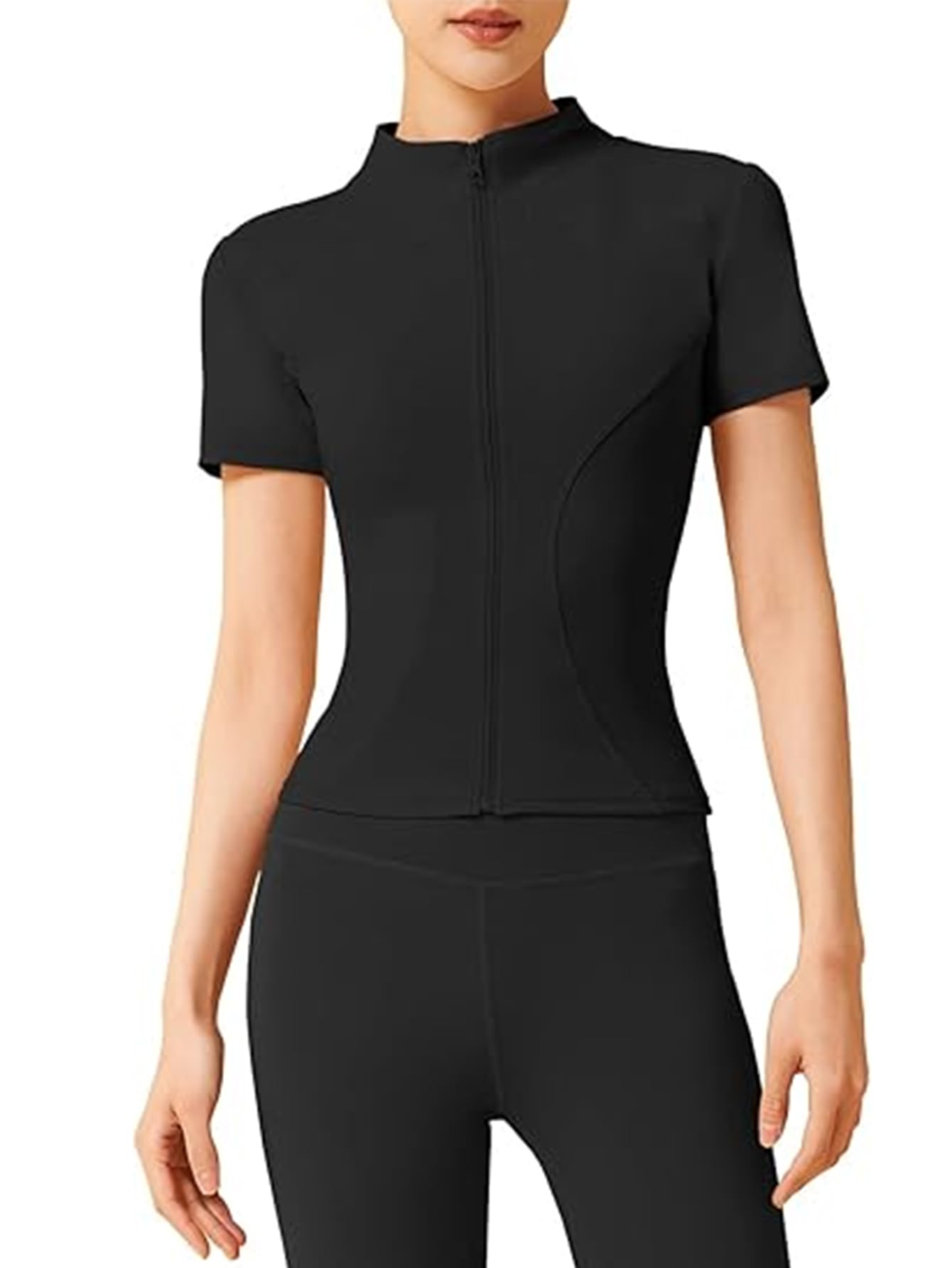 Chaqueta deportiva ligera para mujer, con cremallera completa, para yoga, correr, con agujeros para el pulgar, traje de entrenamiento elástico