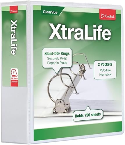 Cardinal Carpeta de 3 anillas, carpeta XtraLife resistente de 3 pulgadas, anillos inclinados en D con bloqueo, cubierta y lomo resistentes a las