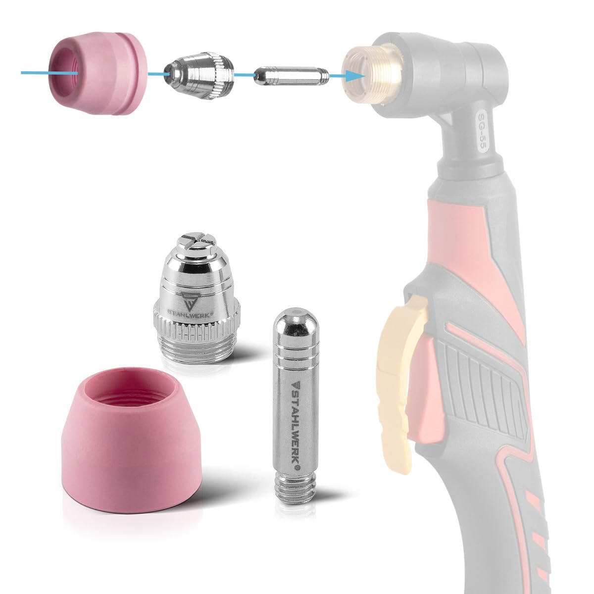 Accessoires pour plasma STAHLWERK AG-60 Pièces d'usure pour torche à plasma :Buses à plasma + électrodes + capuchons en céramique ensemble de 25 pièces