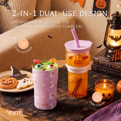Image of YOME 20oz Halloween Insulated Glass Tumbler with Lid & Straw for Women Gift | Stainless Steel Iced Coffee Cup | Keep Drinks Cold |Cupholder Friendly |Ideal for Iced Coffee, Smoothies & Boba