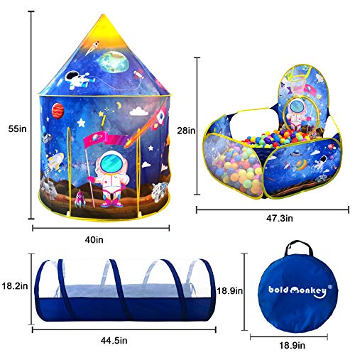 GEDIAO 3pc Space Ship Astronaut Kids Play Tent, Tunnels and Balls Pit for Kids, Boys, Girls, Babies and Toddlers, Indoor/Outdoor Pop Up Rocket Playhouse - Thumbnail 4