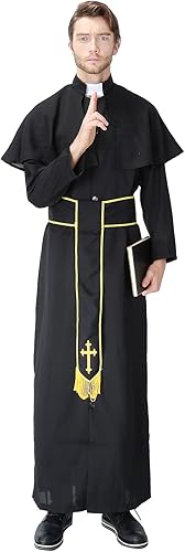 Miniatura 5 de Faltern Disfraz de sacerdote para hombre, color negro, capa de pastor, bata de iglesia, clero católico, vestimenta de sacerdote, cosplay, sotana