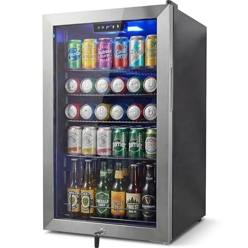 Image of 20 Inch Beverage Refrigerator, Mini Fridge with Glass Door for Soda Beer- 130 Can Small Fridge for Home Office Bar, 3.4 Cu.Ft Drink Cooler with Reversible Door, Digital Temperature Control