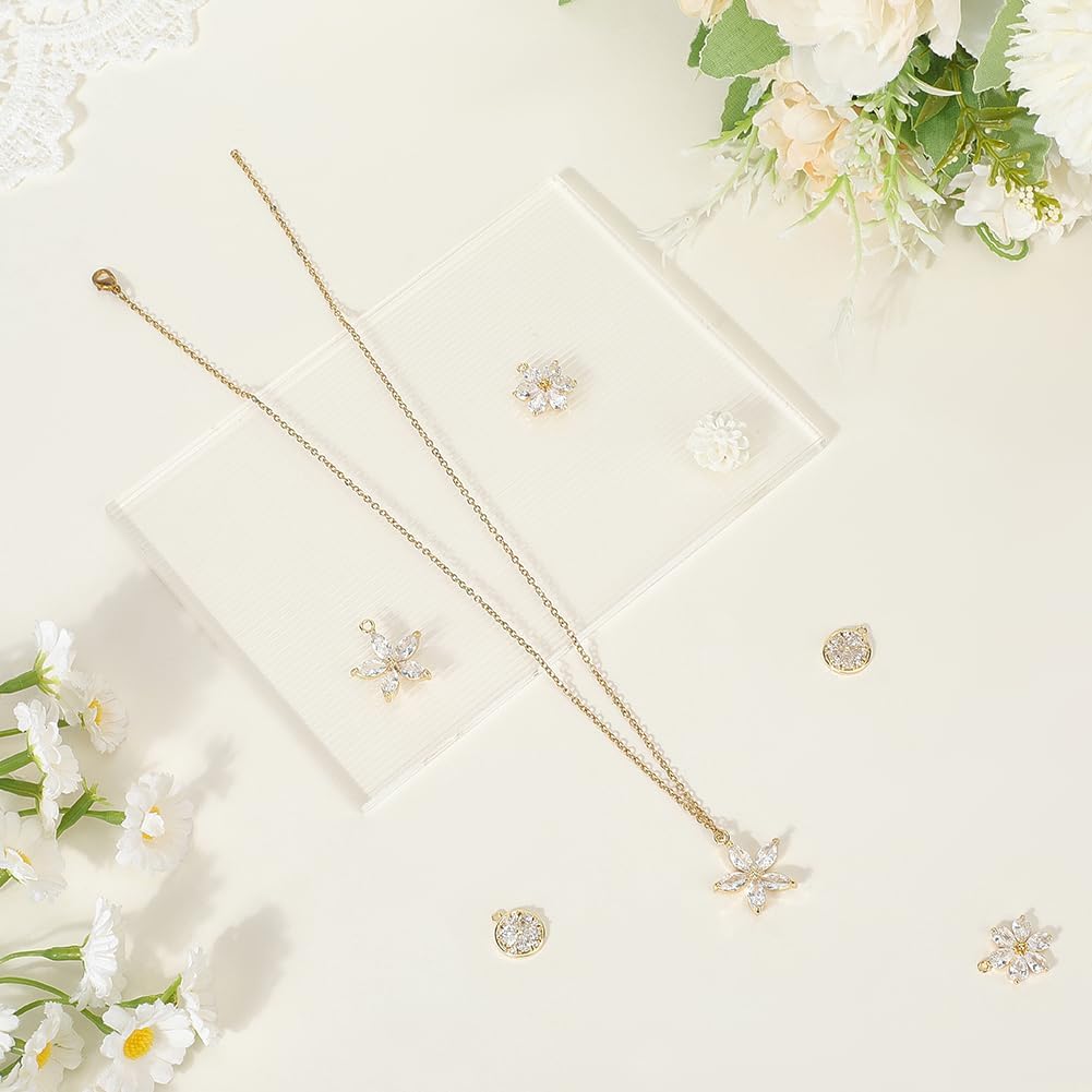 Beebeecraft 1 Box 6Pcs Cubic Zirconia Flower Charms 18K Gold Plated Brass 3 Styles Crystal Petal Charm for Jewelry Earring Making - Image 3