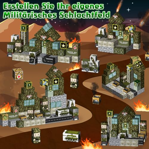 Magnetische Bausteine Thema Militär,Baue Mine Magnet Welt Set,Magnet Bausteine,DIY Magnetspielzeug für Kinder,Magnetbausteine Blöcke Magnetspielzeug für Geschenk ab 3 Jahre Junge Mädchen (90P-2.5CM)